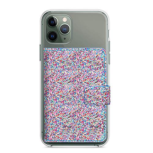 ClarksZone Flip Card Holder Pocket, Sequins Glitter Wallet Case [3M Adhesive] Stick On Slim Credit Card ID Card Slot for Phone Case,Android,iPhone Xs Max/XR/XS,iPhone 13,iPhone 13 Plus,iPhone 12