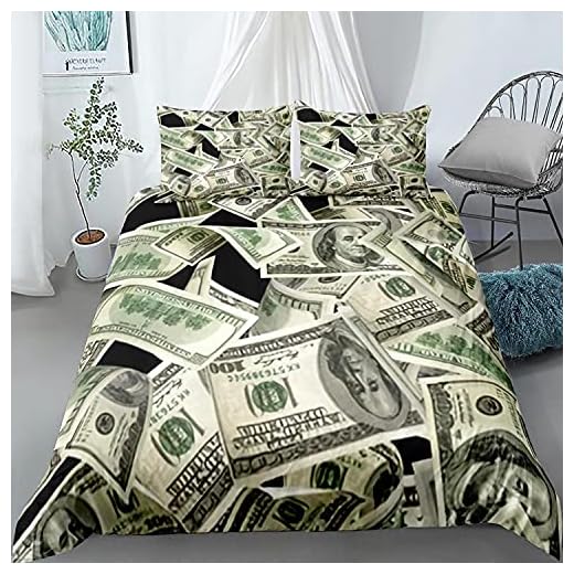 NBKLS 100 dollar sedel påslakan | unikt mönster sängklädesset 100 % mjuk mikrofiber, pojke flicka påslakan tredelad kostym (8,220 x 240 cm 50 x 75 cm x 2)