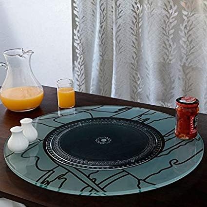 appeasy Revolving Turntable Serving Tray | Revolving Tray for Dining Table | Lazy Susan Revolving Toughened Glass Dining Table Centerpiece with Revolving Disc Round - 24 Inches Line Print