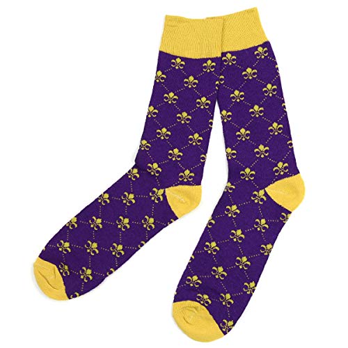 boxed-gifts Men's Mardi Gras Socks Fleur de Lis Patterned Premium Cotton Dress Casual Crew Socks for Men