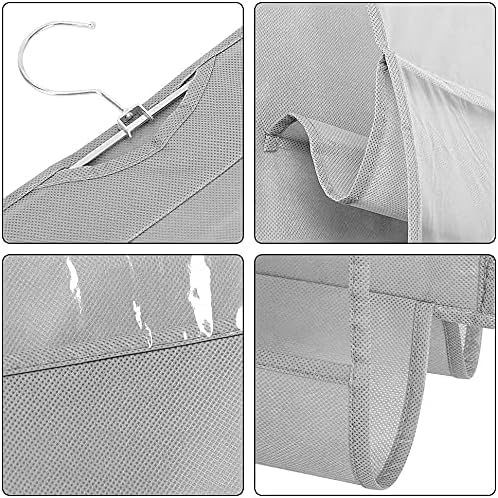 Image of Handbag Hanging Organizer for Wardrobe, 8 Pocket Purse Storage Hanger, Foldable Closet Organizer, Oxford Cloth Handbag Holder for Closet, Bedroom, Space Saving Bag Organizer (Grey)