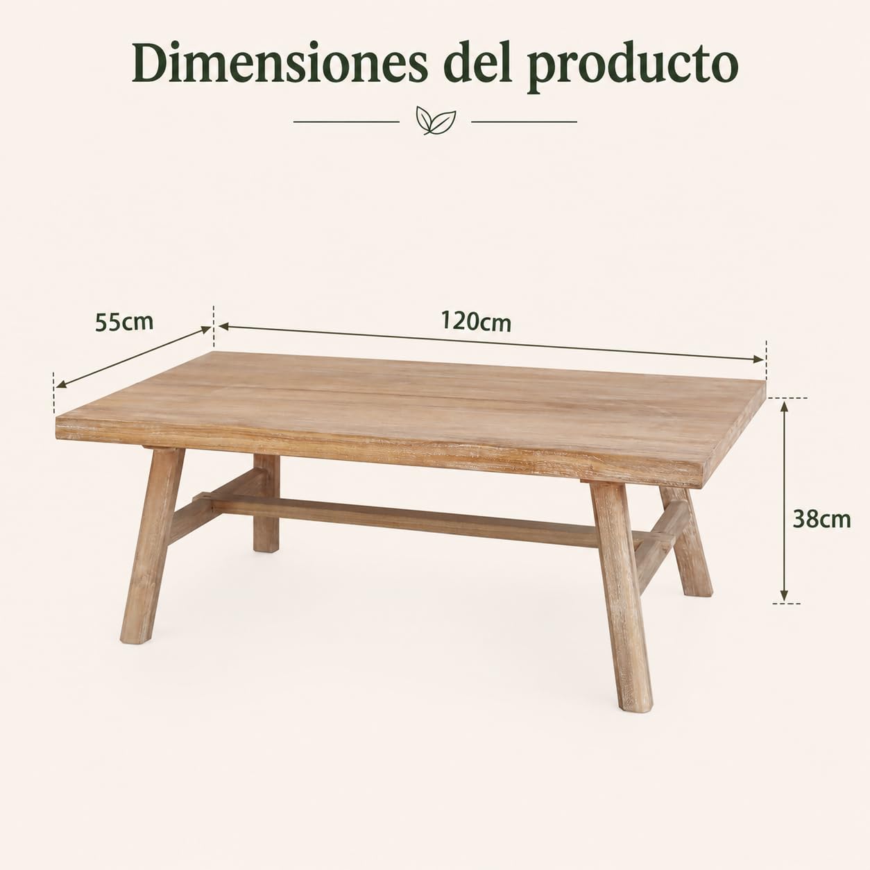 Mesa de Centro de Madera Reciclada Estilo WABI Sabi -con Patas Inclinadas y Refuerzo Horizontal - Mesa Auxiliar de Madera Maciza Sostenible Apto para salón y Pasillo. 120x55x38cm XZ-24897