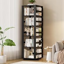 Homykic Rotating Bookshelf, Bamboo 360 Display Spinning Bookshelf Tower, 5-Tier Small Corner Bookcase for Small Spaces, Narrow Revolving Book Shelf Organizer Rack for Home Office, Black