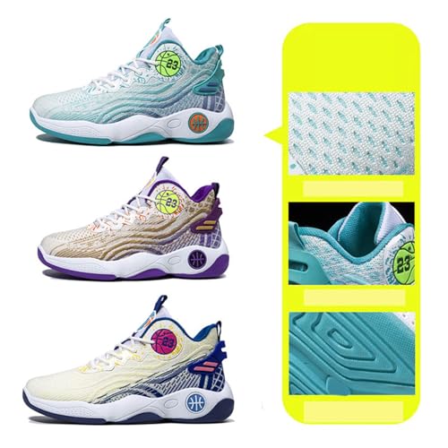 Men's High-Top Non-Slip Lace-Up Fashionable Basketball Shoes with Breathable Mesh, Lightweight, Non-Slip and Shock-Absorbing Sports Shoes Suitable for Outdoor Sports and Gym Exercise2