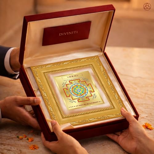 Image of DIVINITI Siddh Energised Shree Yantra | 24k Gold Plated Foil Sacred Prosperity Vastu Frame for Home, Office & Puja Room | Spiritual Yantra for Prosperity, Peace & Positive Energy (12 X 11 CM)