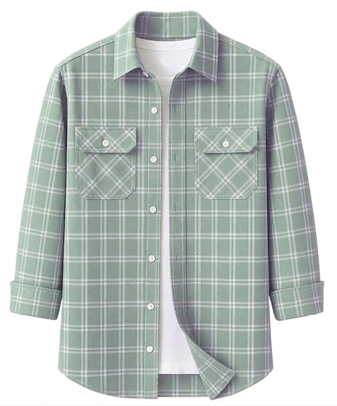 Image of DEELMO Men's Stylish Cotton Blend Casual Chakes Shirt || Full Sleeve Shirt with Dual Flap Pockets Fabric || Perfect for Casual and Classic Fit & Style || Stylish Everyday Wear