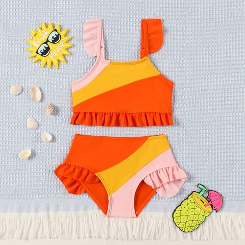 Toddler Girl Swimsuit Color Block Swimwear Girls Beach Bathing Suit Two Pieces Bikini Set Summer 1-6 Years2