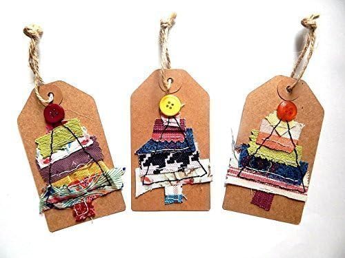 Multipack 15 hand stitched fabric Christmas tree gift tags