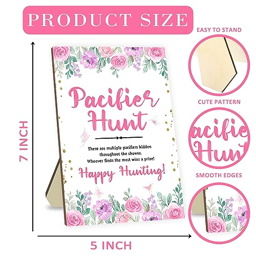 Image of Azbuk Rose Baby Pacifier Hunt Game, Baby Shower Games Set, 50 Pcs Pink Mini Acrylic Pacifiers with Baby Shower Wooden Pacifier Hunt Sign Board Baby Shower Game