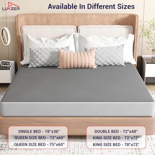 Image of Lukzer 100% Waterproof Quilted Mattress Protector Grey King Size 72 x 72 Inches (6 x 6 ft) Cotton-Feel Bed Protector Soft Noiseless Hypoallergenic Breathable Elastic Fitted Mattress Cover /Bed Cover