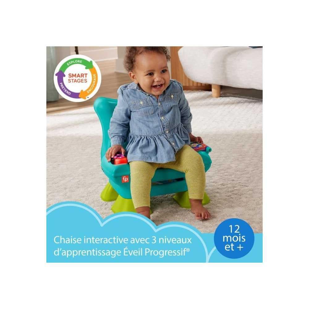 Fisher-Price HYR97 zabawka edukacyjna dla małych dzieci, krzesło edukacyjne, turkusowe, z muzyką i różnymi aktywnościami dla dzieci od 1 roku życia, angielski (UK), francuski, niemiecki, wersja