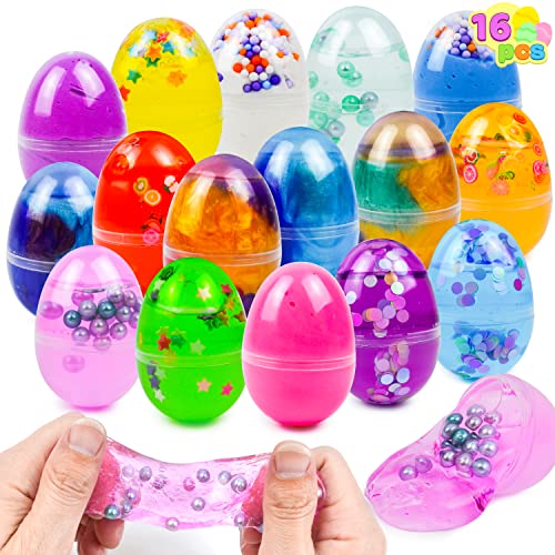 JOYIN 16 Paquetes de Huevos de Pascua Precargados con Slime de Cristal de Galaxia para Aliviar el Rstrés, Rellenos de Fiestas de Pascua para Búsqueda de Huevos de Pascua, Regalos para Niños