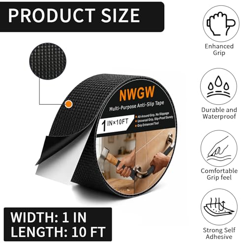 Image of Rubber Grip Tape, 1IN x 10FT Strong Adhesive Anti Slip Tape, Waterproof Heat Resistant Textured Surface for Enhanced Grip on Tools, Handlebars, Fitness Equipment & Slippery Handles (Black)