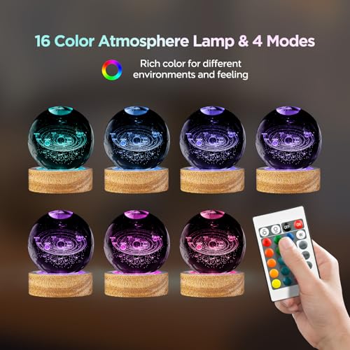 image for DCORIUNTG 3D Solar System Crystal Ball Night Light with 16 Color, Uniq