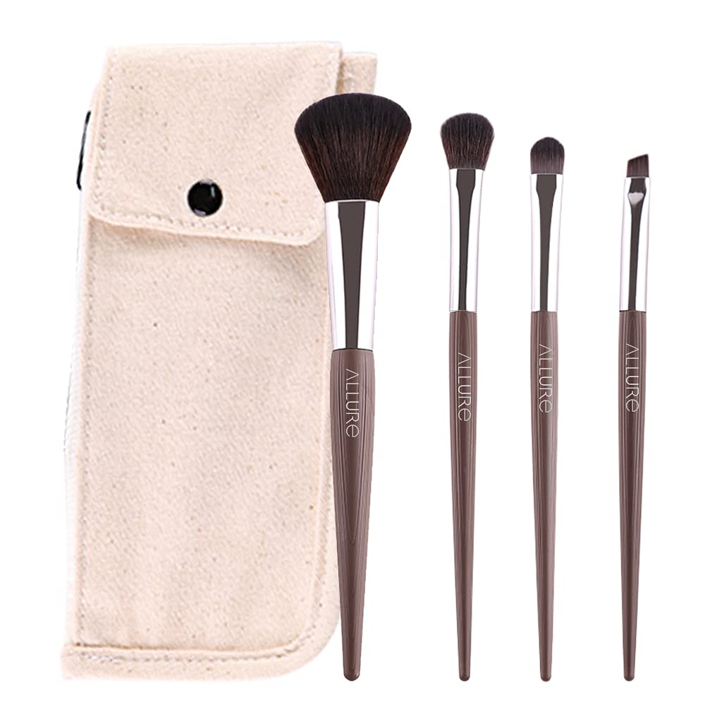 ALLURE Chocolate Brown Professional Makeup Brush Set, 4 Pieces, Synthetic Fiber, Wooden Handle, with Travel Bag, for Face and Eyes-image-39