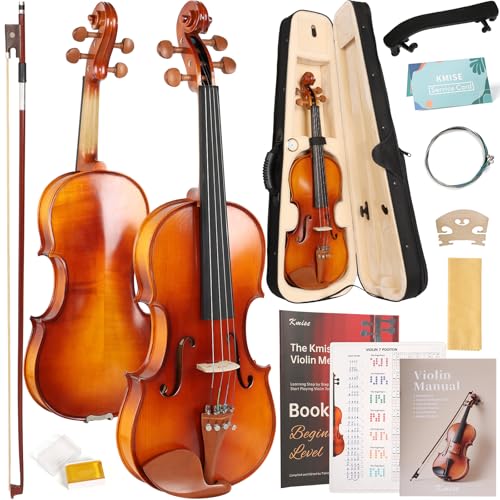 Kmise Violin 4/4 Full Set, Tough Jujube Wood Violins, Glossy Acoustic Fiddle for Adults, Beginners,Students with Violin Case, Rosin, Strings, Bow, Shoulder Rest, Beginner's Guide (Jujube, 4/4)
