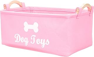 TEHAUX Dog Toys Storage Bins with Wooden Handle, Foldable Dog Toy Box Felt Dog Toy Basket Pet Toy Organizer for Organizing Dogs Chew Toys, Blankets, Leashes - 14.93