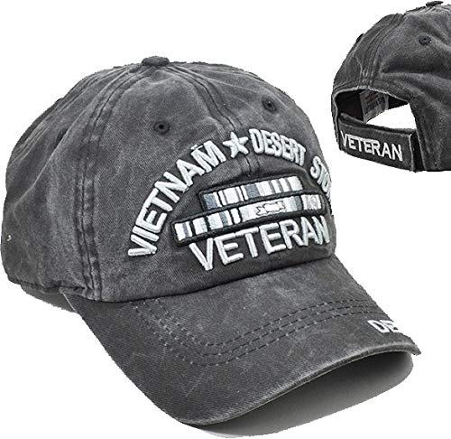 Cultural Exchange Vietnam Desert Storm Tonal Pigment Washed Cotton Mens Cap [Baseball Cap - Black - Adjustable]