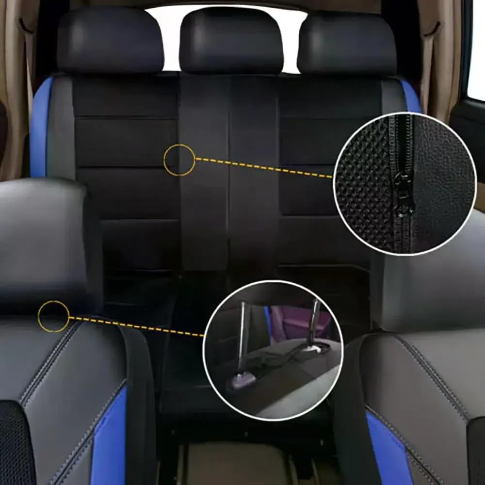 Protections Siège PU Lot De 9 Housses Siège Auto Universelles en PU Coussin Protection Complet pour Voitures 5 Places Et Camions(Black Blue)