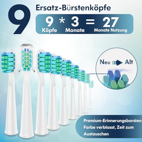Schallzahnbürste Schallzahnbürsten Elektrische Zahnbürste für Erwachsene und Kinder Electric Toothbrush mit 5 Putzmodi Integrierter Timer und 9 Zahnbürstenköpfen Ultraschall Zahnbürsten (Rosa) – Bild 8