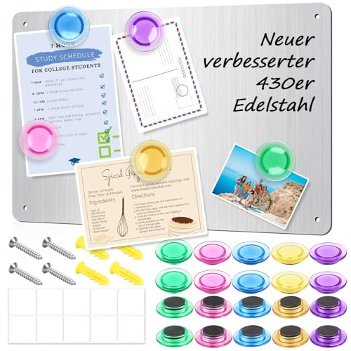 Yegookay 42x30cm 430 Pizarra Blanca Magnética con 20 Imanes Multifuncional Moderna Chapa Acero Inoxidable Whiteboard Placa para Hogar Oficina Aula Duradero Fácil Instalación (Plateada)