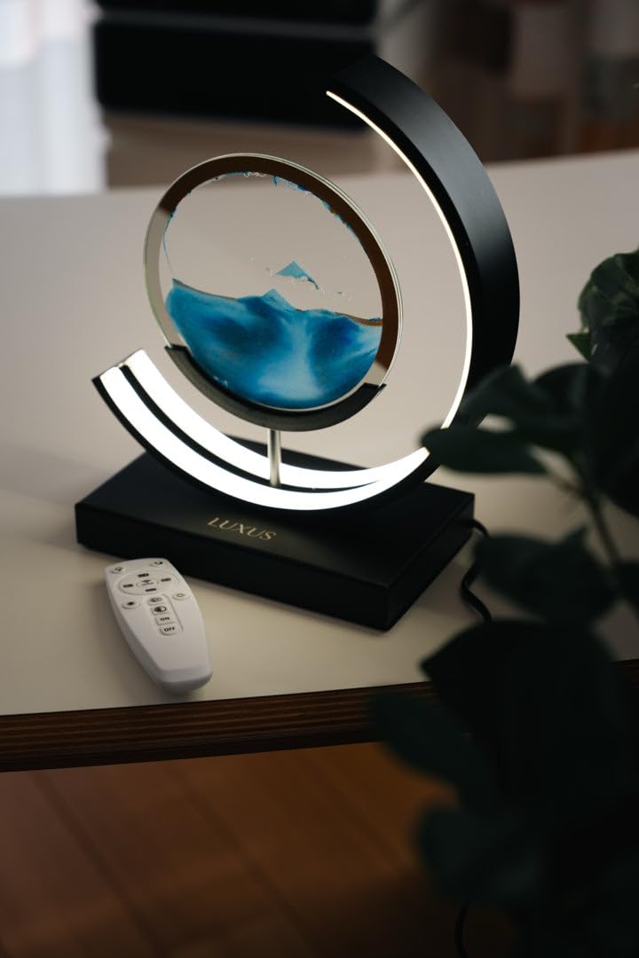 Luxus europe - Treibsand Tischlampe - Gold - Bewegte Sandkunst - Sanduhr-Lampe - Sandkunst in Glas - Schreibtischlampe - LED - Dimmbar - Industriell und modern - Nachtlicht für das Schlafzimmer