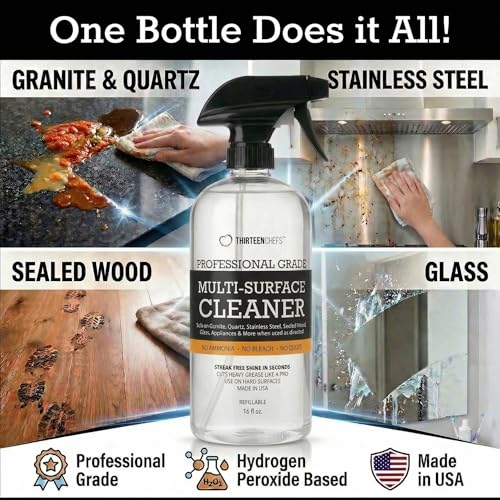 Image of Thirteen Chefs Multi-Surface Cleaner for Kitchen, Home and Bath - Cleans All Countertops, Stainless Steel, Glass, Floor and Tile - 16oz Spray Bottle
