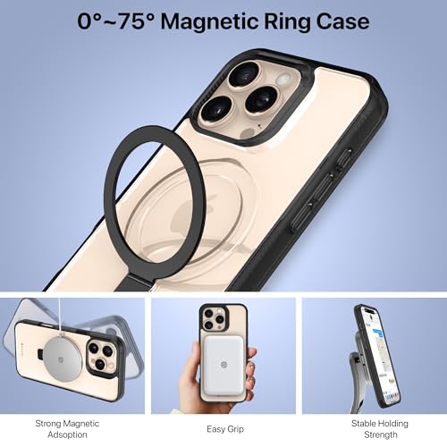 Image of eller sante Solarix Magpro Back Cover Case for iPhone 16 Pro with Magnetic Alloy Ring Metal Kickstand Camera Screen Protector TPU Shockproof 10ft Drop Protection Compatible with Mag-Safe- Black