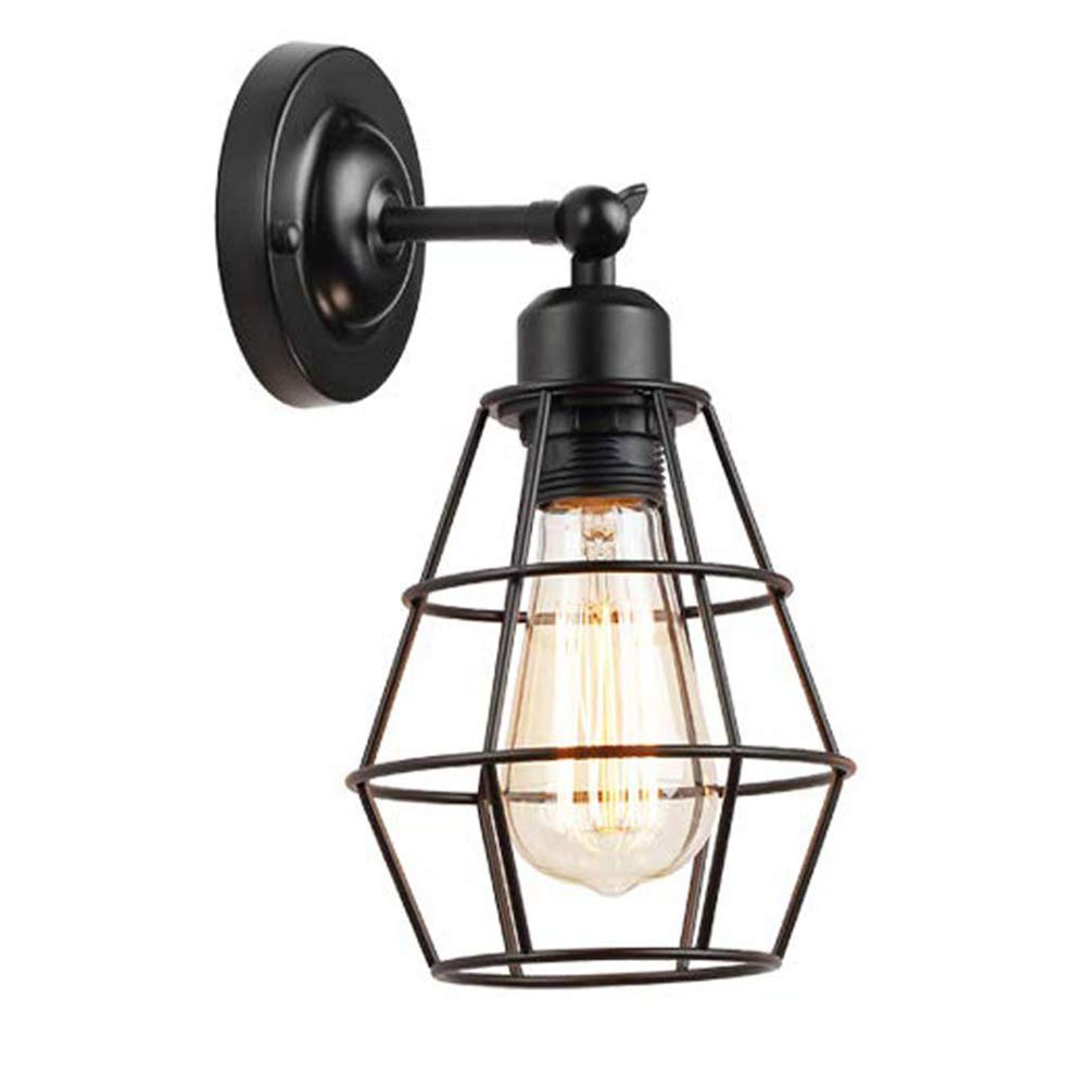 MengjayVintage E26 Wall Light, Industrial Lighting Adjustable Socket Rustic Sconces Wire Metal Cage Wall Lamp Indoor Home Retro Lights Fixture (Single Lamp-Base) (A)