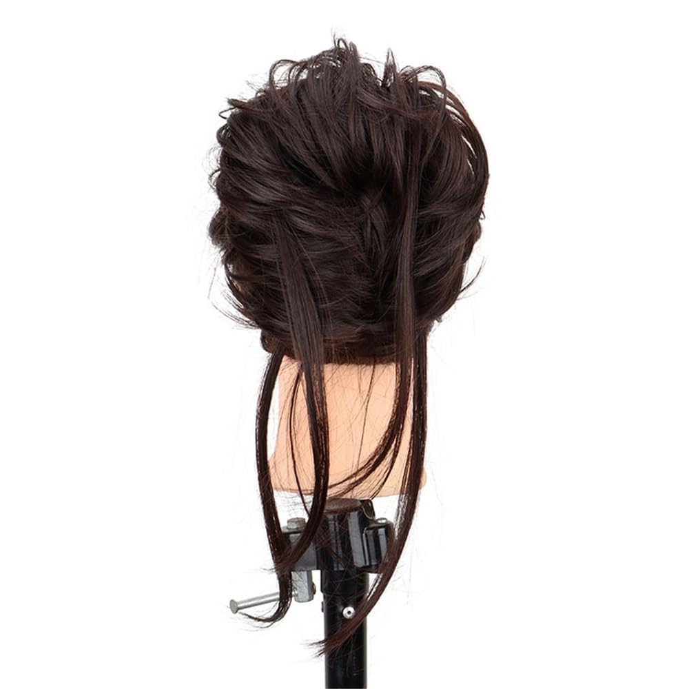 Uso diario en fiestas Extensiones de cabello sintético con moño elástico, rizado desordenado, coletero colas rectas(4M33)