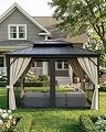 10 x 14 Hardtop Gazebo with Double Galvanized Steel Roof, Breathable Netting and Privacy Curtains – Durable Outdoor Pavilion for Backyard