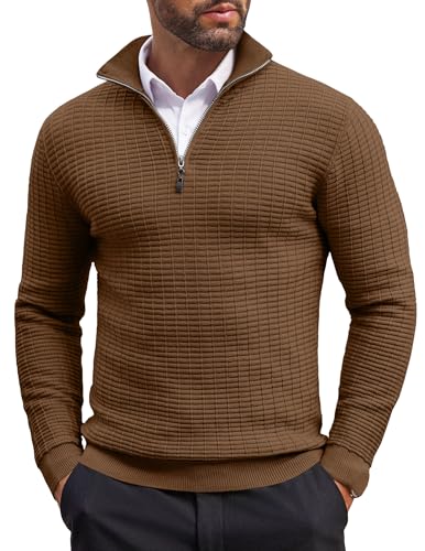 トップス ORIMI FLIPPY SWEATER size:2 color:Brown COOFANDY Men's Quarter Zip Sweaters Slim Fit Lightweight Cotton