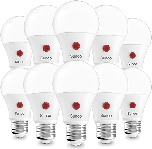 Sunco - Paquete de 10 bombillas LED para exteriores del atardecer al amanecer A19, fotocélula automática para iluminación exterior, 800 LM, 9 W (60