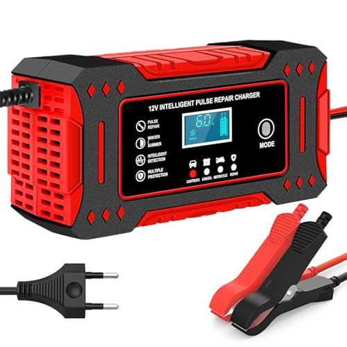 Carregador De Bateria Automotivo, Bivolt, Inteligente 12V 6A Para Carros E Motos Com Tela Digital, Sobrecarga Superaquecimento, Linha Premium Automotiva (Vermelho)