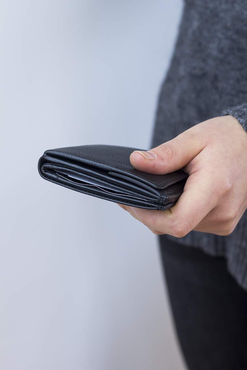 LEAS Modèle Vienne Portemonnaie RFID Portefeuille Particulier en Cuir de Vachette, Fabrication façon « viennoise », avec Compartiment pour la Monnaie carré typique, Noir Special Edition''
