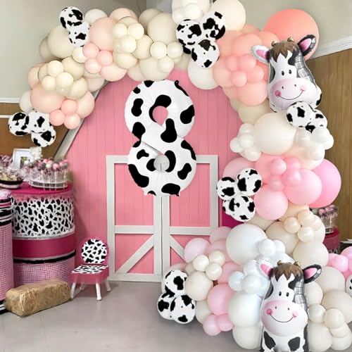 Image of 40 Inch Cow Print Balloon, Number 8 balloons Cow Balloons for 8st birthday decoration, Large Cow Number Balloons for western party decorations Baby Shower Animal Theme Party Holiday Decor