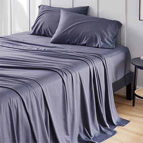 Bedsure Cooling Sheets for Full Size Bed, Viscose Derived from Bamboo, Deep Pocket up to 16', Breathable Soft Bed Sheets & Pillowcases, Dark Grey