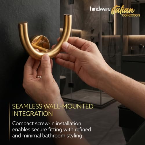Image of Hindware Italian Collection Robe Hook for Bathroom | PVD Coated | Brass Robe Hook | Luxury Pure Gold Color Finish | Premium Bathroom Accessories Series