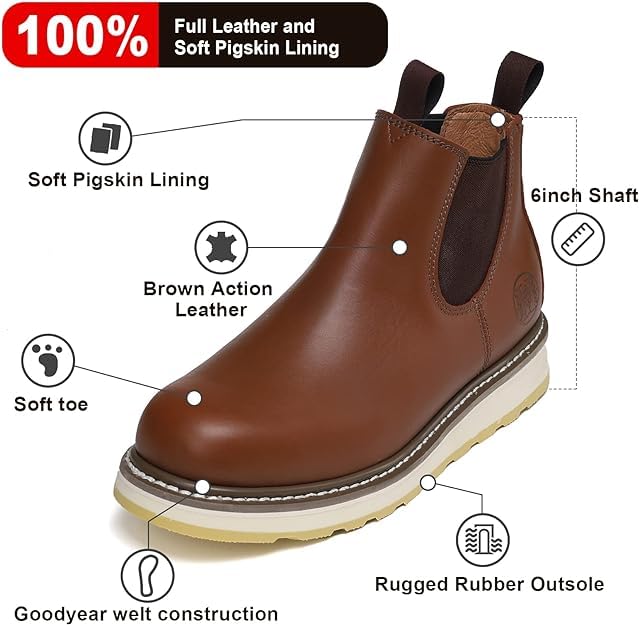 CONRAD Men's Chelsea Slip-On Work Boots - Soft Toe, Composite Toe, Waterproof, Slip Resistant, Safety Shoes3