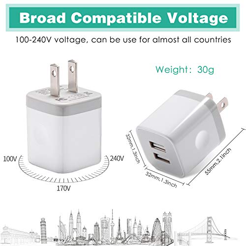 USB Wall Charger, KENHAO 3-Pack 2.1A/5V Dual Port USB Plug Power Adapter Charging Block Cube Compatible with iPhone 1   1 /Pro Max, XR/XS/X 8/7/6 Plus, Samsung, Moto, Kindle, Android Phone -White