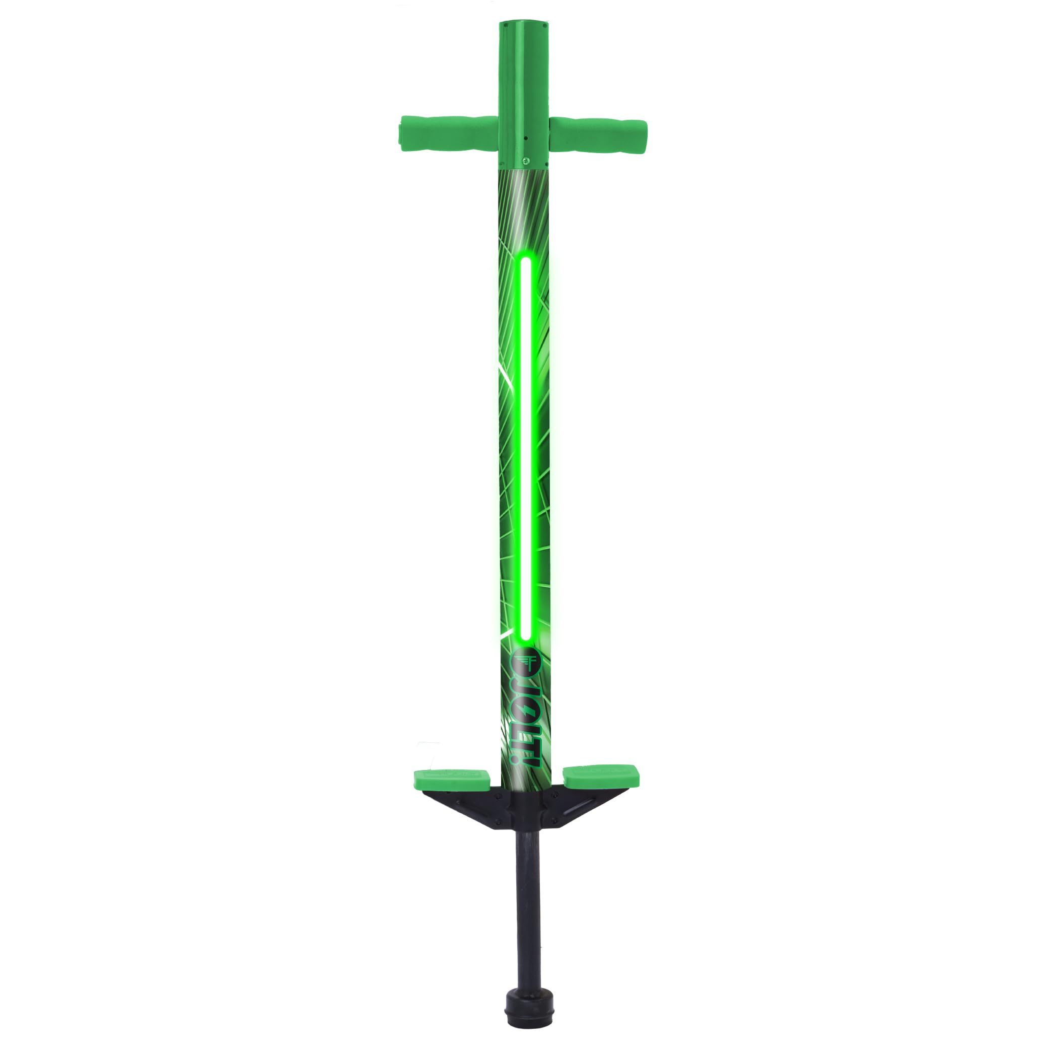 Flybar Jolt Pogo Stick for Kids, Perfect for Beginners w/Foam-Covered Metal Frame, Handles &amp; Padding, Non-Slip Foot Pads, Wide Tip, Outdoor Active Play Toy for Boys &amp; Girls, Ages 6+, Lime Leaper LED