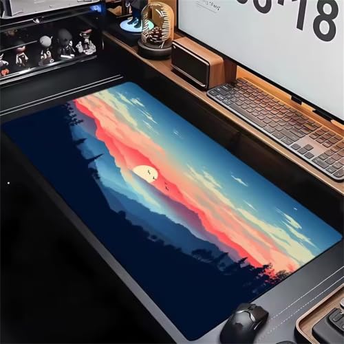 Alfombrilla gaming grande de 700x300mm con diseño de atardecer para teletrabajo y juego