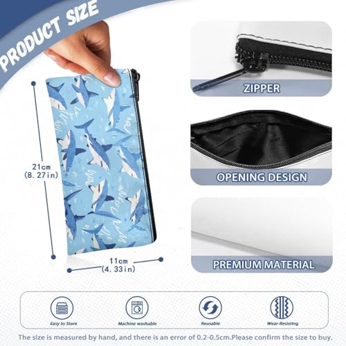 Image of Shark Pencil Case for Kids Big Capacity Pen Holder Zipper Pencil Box for Preschool Blue Stationery Pouch for Boys Girls