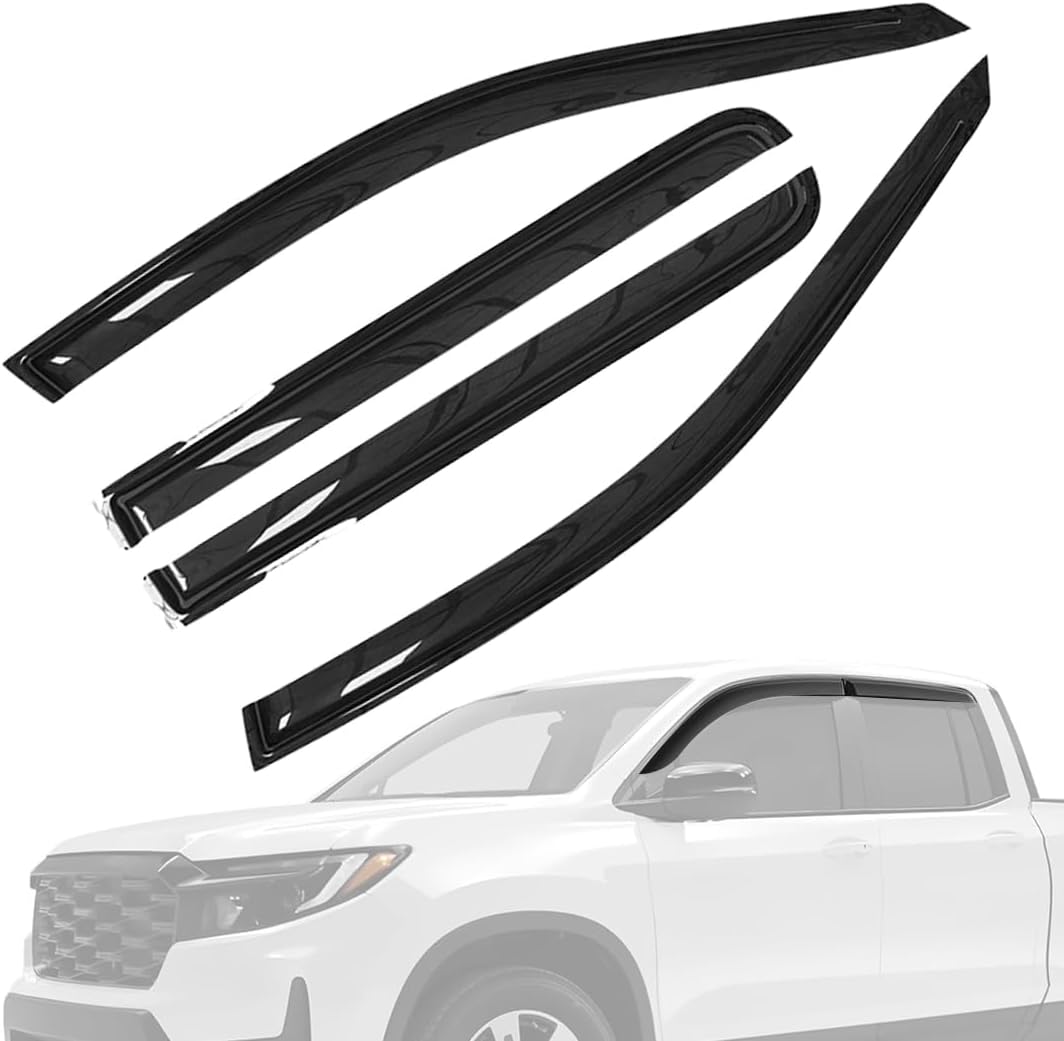window visors rain guards fit 2017, 2018, 2019, 2020, 2021, 2022, 2023, 2024, 2025 honda ridgeline side window deflectors vent shades sun visors tape-on mugen style 4pcs fit 2017-2024 2025 honda ridgeline