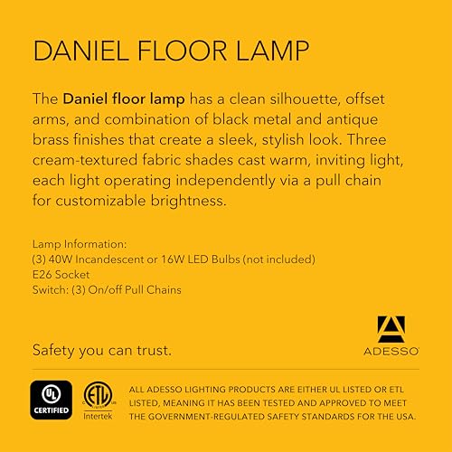 Adesso Black Tree Lamp with Cream Fabric Shades – 3 Light Floor Lamp with Pull Chains, Modern Accent Light for Bedroom, Living Room, or Home Office, 71” Tall by Adesso - Image 7