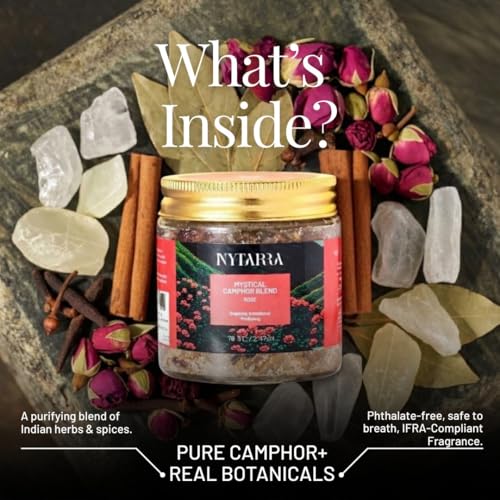 Image of Nytarra Mystical Camphor Blend Rose 150g | Original Camphor with Botanical Herbs & Spices | For Pooja, Meditation, Yoga, Diffuser & Home Rituals | Odour-Reducing Clean Aroma