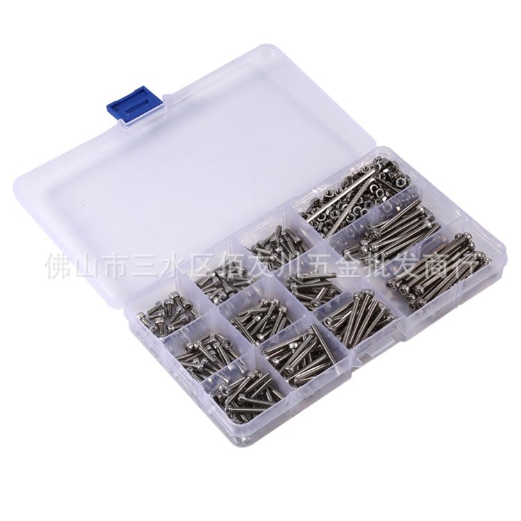Generic 440pcs M3 304 Stainless Steel Hex Hexagon Socket Screw Nut Set Flat Head Thin Low Short Profile Head Cap Screw Bolt L6-40mm - (Size: 440pcs Set Stainless)