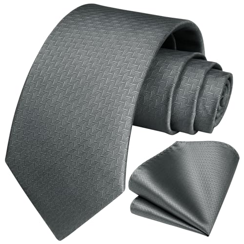 Image of HISDERN Ties for Men Solid Houndstooth Neckties Handkerchief Formal Business Tie & Pocket Square Set Wedding Party