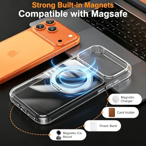 Image of EGOTUDE for iPhone 17 Pro Max /iPhone 18 Pro Max Case | Clear Hard Back Cover with 360 Magnetic Rotate Stand