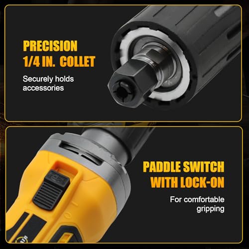 Image of Cordless Die Grinder Compatible with DEWALT 20V Max Battery, 1 /4 inch Precision Chuck, 11000 RPM Brushless Motor for Rust Removal, Grinding, Polishing, Deburring (No Battery)